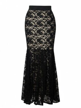 Black Lace Maxi Skirt with Nude Lining